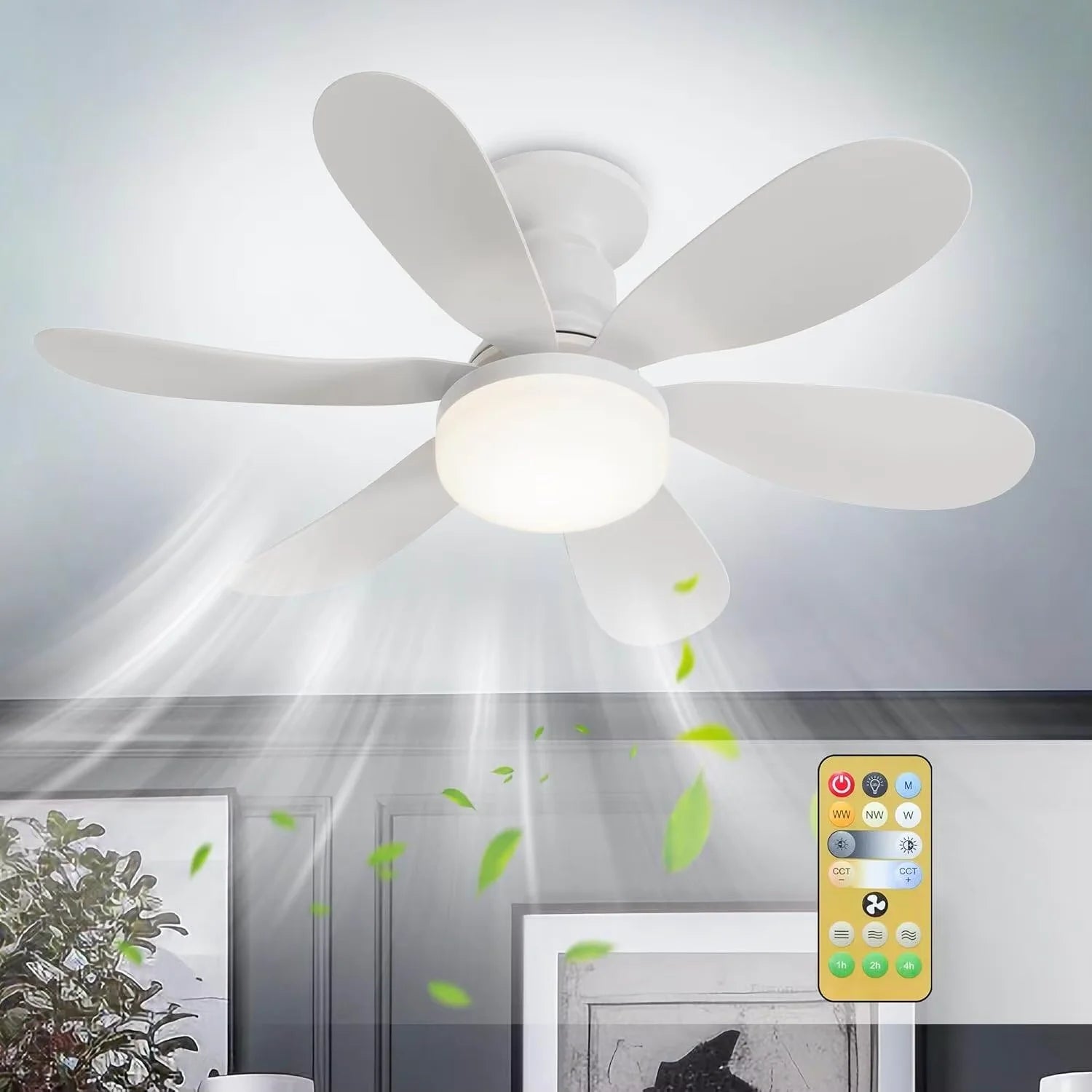 Bladeless LED Ceiling Fan-Light – Dimmable E27 Bulb with Remote